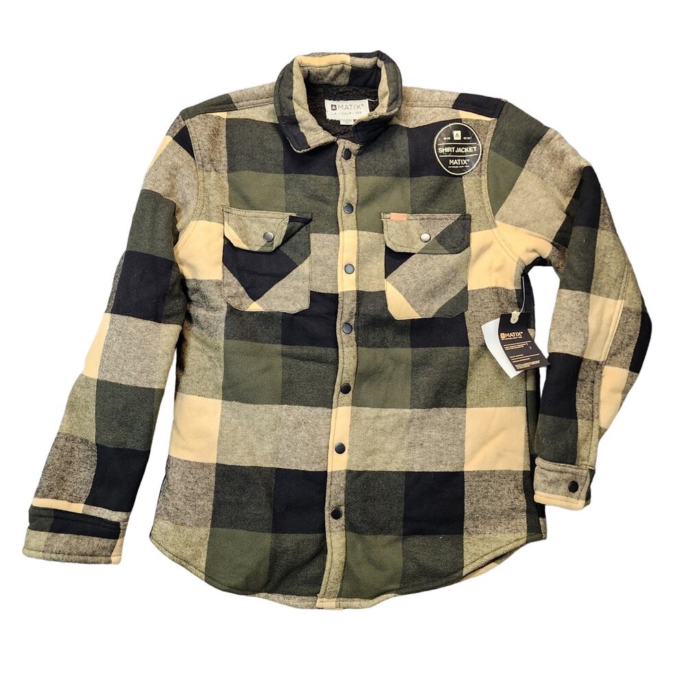Matix Mens Shirt Jacket Shacket Medium Plaid Fleece Lined Snap Front Outdoors